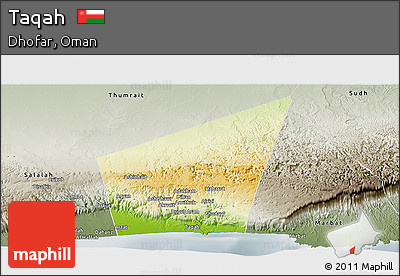 Physical Panoramic Map of Taqah, semi-desaturated