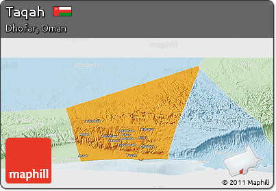 Political Panoramic Map of Taqah, lighten