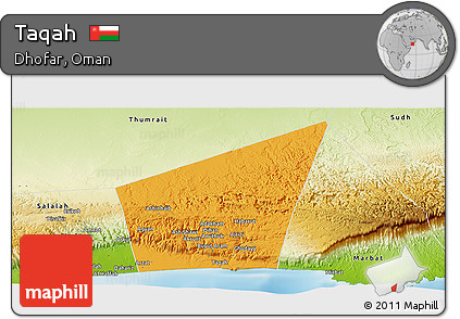Political Panoramic Map of Taqah, physical outside