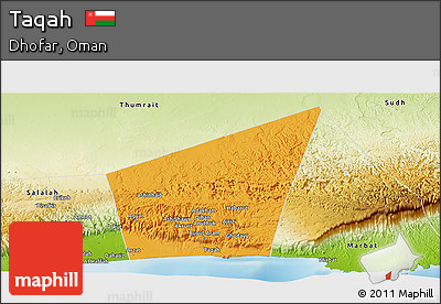 Political Panoramic Map of Taqah, physical outside