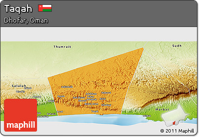 Political Panoramic Map of Taqah, physical outside