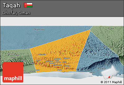 Political Panoramic Map of Taqah, semi-desaturated