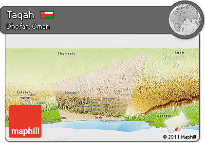 Satellite Panoramic Map of Taqah, physical outside