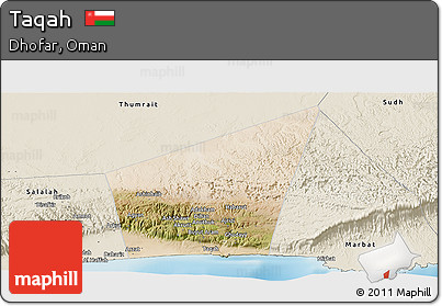Satellite Panoramic Map of Taqah, shaded relief outside