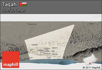 Shaded Relief Panoramic Map of Taqah, darken