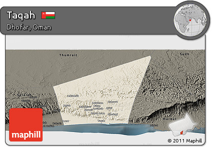 Shaded Relief Panoramic Map of Taqah, darken