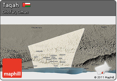 Shaded Relief Panoramic Map of Taqah, darken