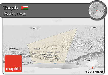 Shaded Relief Panoramic Map of Taqah, desaturated