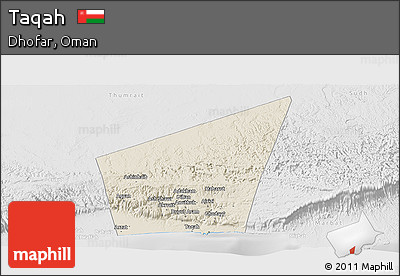 Shaded Relief Panoramic Map of Taqah, lighten, desaturated