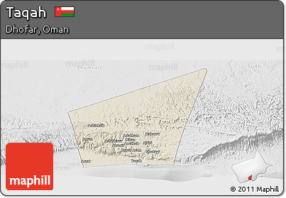 Shaded Relief Panoramic Map of Taqah, lighten, desaturated