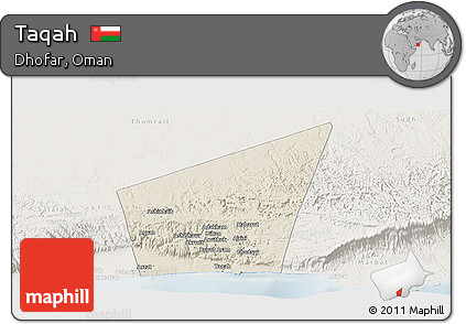 Shaded Relief Panoramic Map of Taqah, lighten
