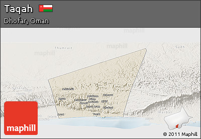Shaded Relief Panoramic Map of Taqah, lighten