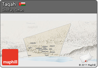 Shaded Relief Panoramic Map of Taqah, lighten