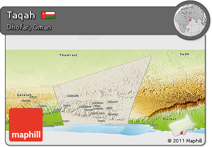 Shaded Relief Panoramic Map of Taqah, physical outside