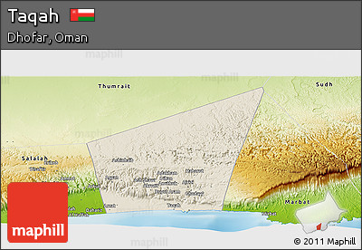 Shaded Relief Panoramic Map of Taqah, physical outside