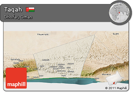 Shaded Relief Panoramic Map of Taqah, satellite outside