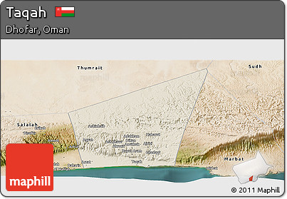 Shaded Relief Panoramic Map of Taqah, satellite outside