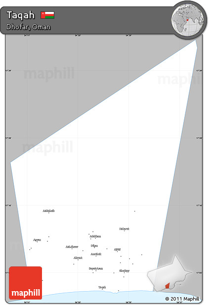 Gray Simple Map of Taqah, single color outside