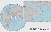 Gray Location Map of Oman, hill shading outside