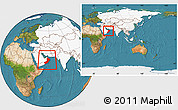 Satellite Location Map of Oman, highlighted continent, within the entire continent
