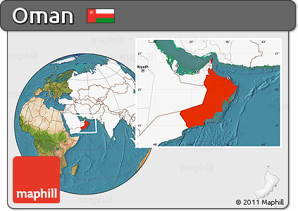 Satellite Location Map of Oman, highlighted continent