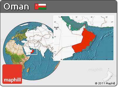 Satellite Location Map of Oman, highlighted continent