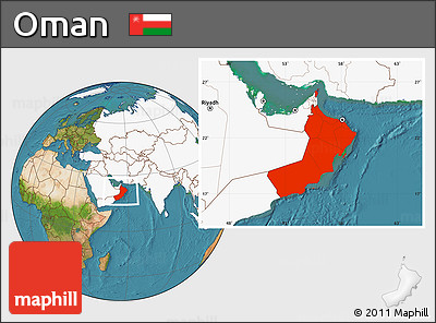 Satellite Location Map of Oman, highlighted continent