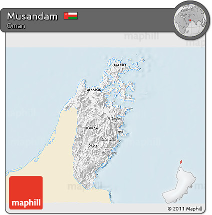 Classic Style 3D Map of Musandam, single color outside