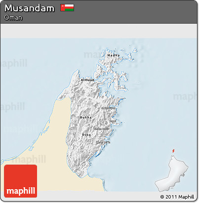 Classic Style 3D Map of Musandam, single color outside