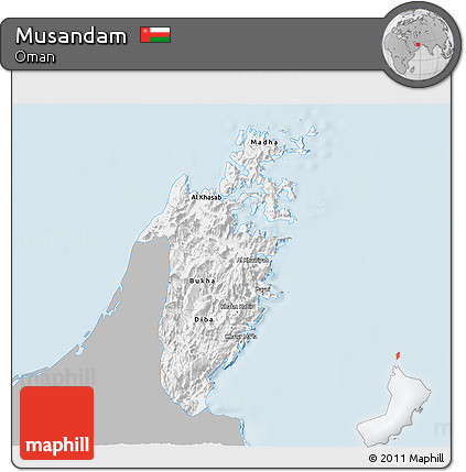 Gray 3D Map of Musandam, single color outside