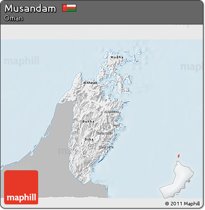 Gray 3D Map of Musandam, single color outside