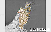 Satellite 3D Map of Musandam, desaturated