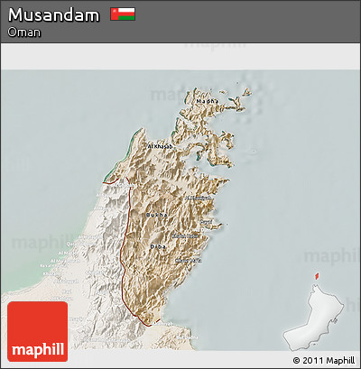 Satellite 3D Map of Musandam, lighten