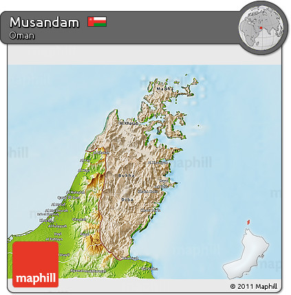 Satellite 3D Map of Musandam, physical outside
