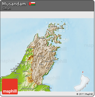 Satellite 3D Map of Musandam, physical outside