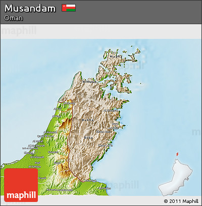 Satellite 3D Map of Musandam, physical outside