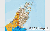 Satellite 3D Map of Musandam, political shades outside