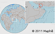 Gray Location Map of Al Khasab, within the entire country, hill shading