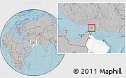 Gray Location Map of Al Khasab, highlighted country, hill shading