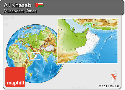 Physical Location Map of Al Khasab, highlighted country, within the entire country