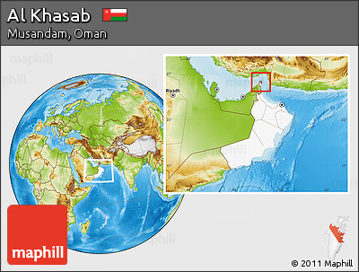 Physical Location Map of Al Khasab, highlighted country, within the entire country