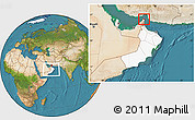 Satellite Location Map of Al Khasab, highlighted country, within the entire country