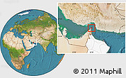 Satellite Location Map of Al Khasab, highlighted country, highlighted parent region
