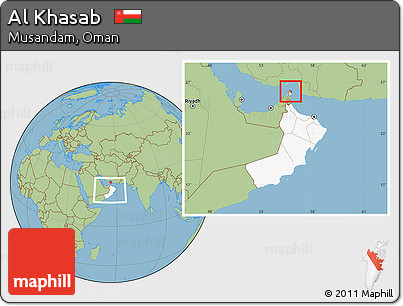 Savanna Style Location Map of Al Khasab, highlighted country, within the entire country