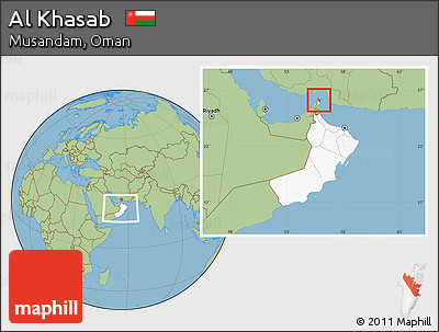 Savanna Style Location Map of Al Khasab, highlighted country, within the entire country