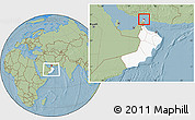 Savanna Style Location Map of Al Khasab, highlighted country, within the entire country, hill shading