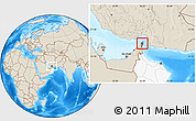 Shaded Relief Location Map of Al Khasab, highlighted country, highlighted parent region