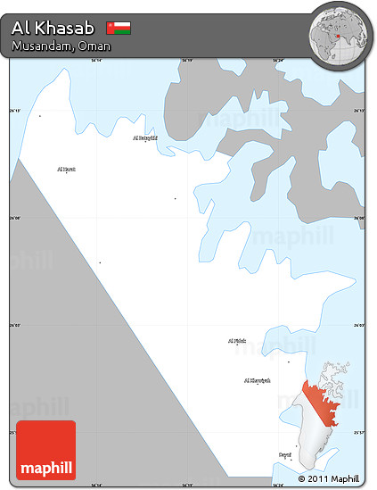 Gray Simple Map of Al Khasab, single color outside