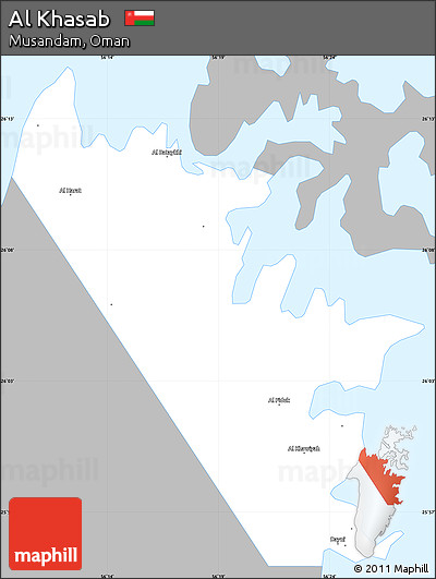 Gray Simple Map of Al Khasab, single color outside