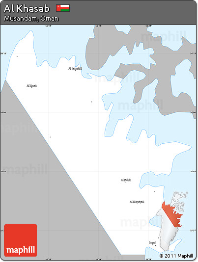 Gray Simple Map of Al Khasab, single color outside